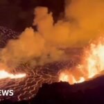 The Kilauea volcano in Hawaii shoots streams of lava into the air