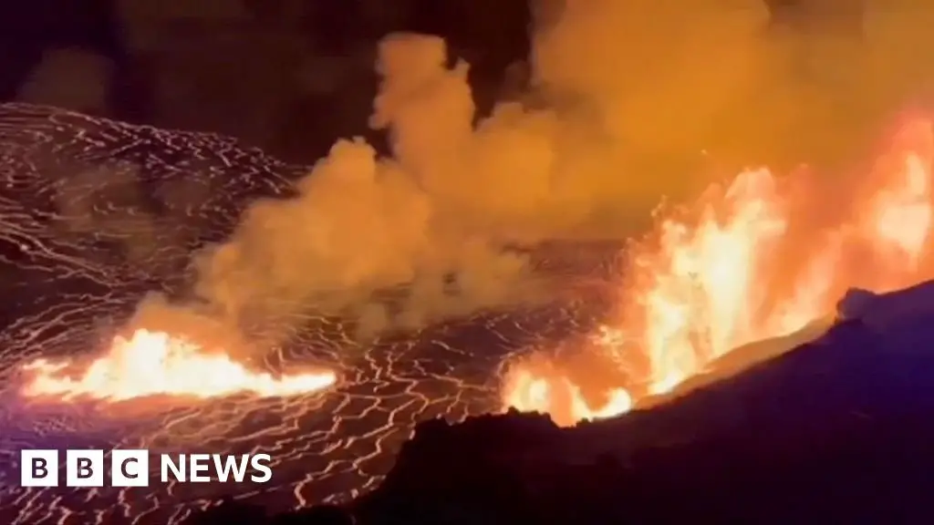 The Kilauea volcano in Hawaii shoots streams of lava into the air