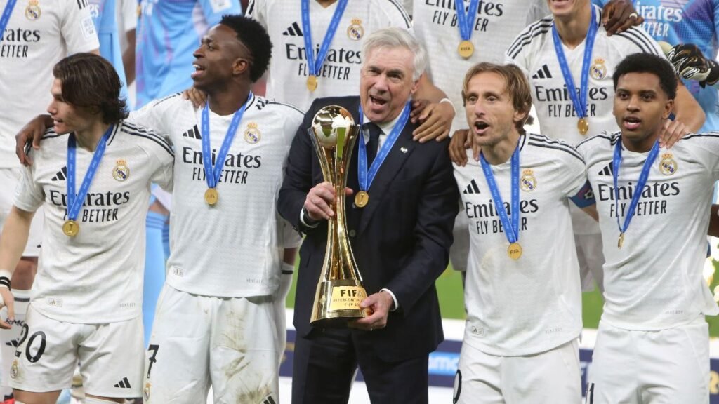 Ancelotti is “very happy” after his record 15th title as Real Madrid coach.