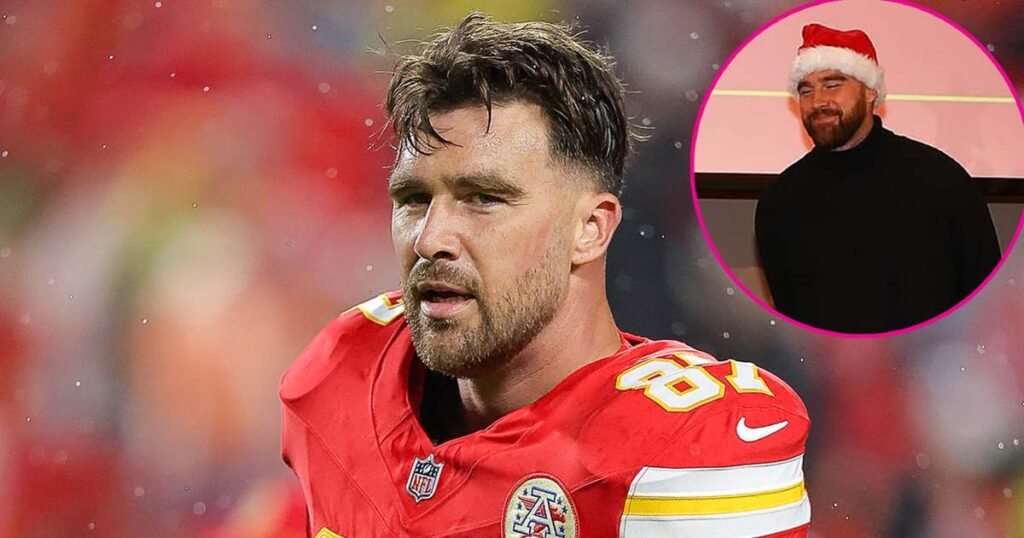 Travis Kelce wore a festive Santa hat to the Chiefs Christmas party