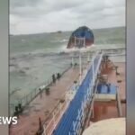 The video appears to show the sinking of a Russian tanker