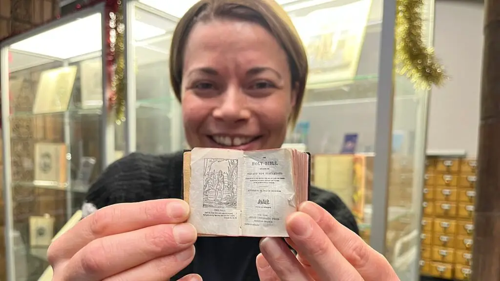 A miniature Bible is displayed for guests to read the Christmas story