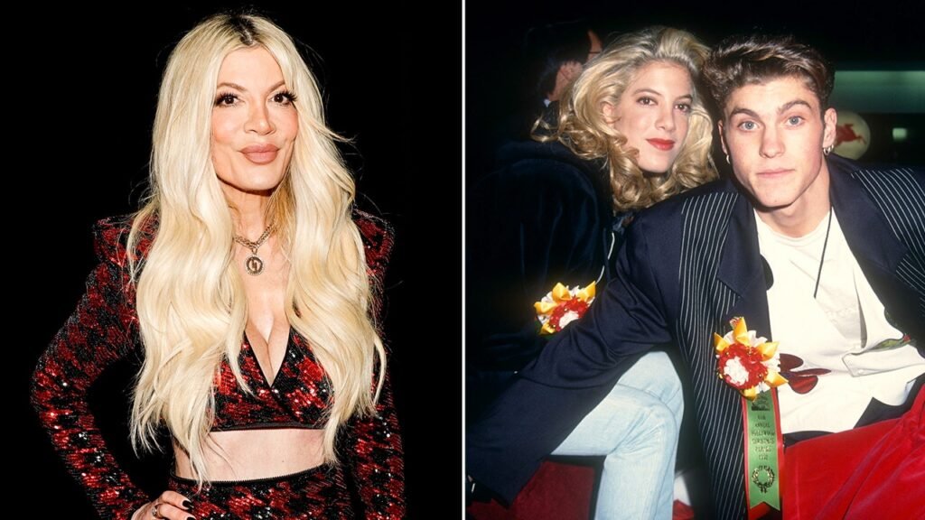 Tori Spelling claims she was “shot with a pellet gun” during the Christmas event at the age of 19